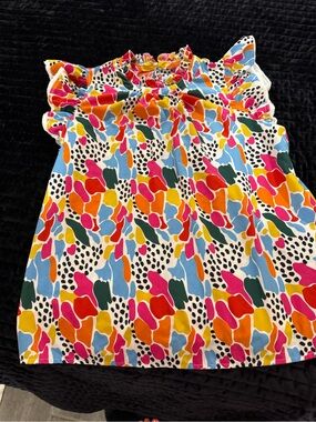 SHEIN Multicolor Abstract Print Ruffle Sleeve Blouse